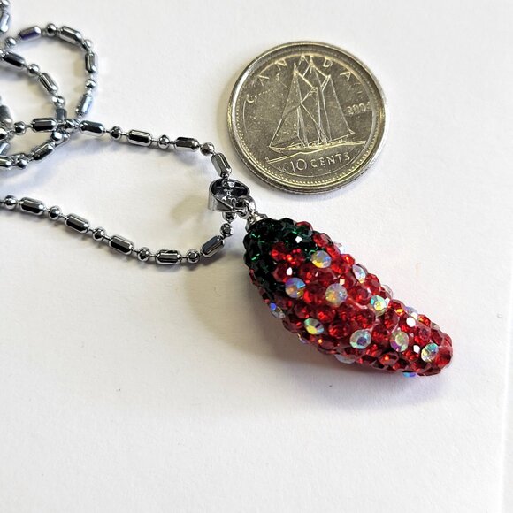 Red Hot Chili Pepper Pendant with Swaroski elements On18K Silver Necklace - Picture 6 of 10